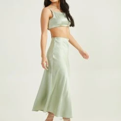 Luci Satin Midi Skirt -AS Revival store 001125 BEGA Z293 DESERT SAGE 01