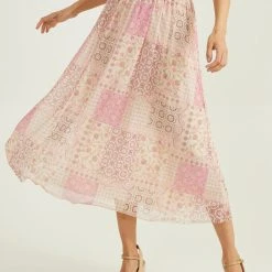 Amara Mesh Midi Skirt -AS Revival store 001890 G1070M541JD BEIGE PINK RUST 01