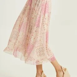 Amara Mesh Midi Skirt -AS Revival store 001890 G1070M541JD BEIGE PINK RUST 02