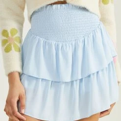Elia Smocked Satin Skort -AS Revival store 001926 BDSW4451IMK BABY BLUE 01