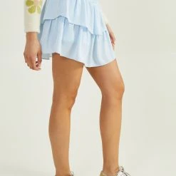 Elia Smocked Satin Skort -AS Revival store 001926 BDSW4451IMK BABY BLUE 02