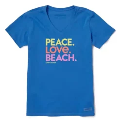 Women's Life Is Good Peace Love Beach Crusher V-Neck T-Shirt