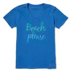 Women's Life Is Good Beach Please Crusher Lite V-Neck T-Shirt
