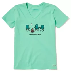 Women's Life Is Good Social Network Camp Crusher Lite V-Neck T-Shirt
