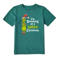 Kids' Life Is Good Grinch Dreaming Of A Green Christmas Crusher T-Shirt