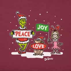 Women's Life Is Good Grinch Peace Love Joy Long Sleeve T-Shirt -AS Revival store 19694602777 1